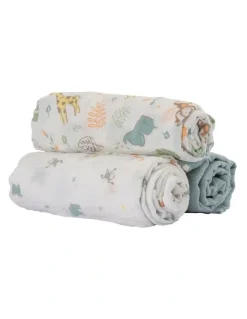 The Little Linen Company Muslin Wraps Pack of 3 in Savanna Giraffe