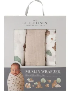 The Little Linen Company Muslin Wraps Pack of 3 in Bushland Bear