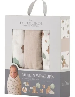 The Little Linen Company Muslin Wraps Pack of 3 in Bushland Bear
