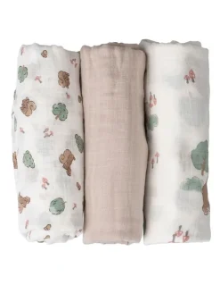 The Little Linen Company Muslin Wraps Pack of 3 in Bushland Bear