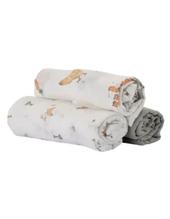 The Little Linen Company Muslin Wraps Pack of 3 in Farmyard Lamb