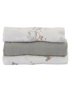 The Little Linen Company Muslin Wraps Pack of 3 in Farmyard Lamb