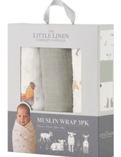 The Little Linen Company Muslin Wraps Pack of 3 in Farmyard Lamb