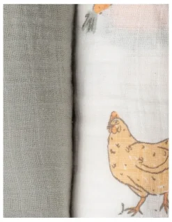 The Little Linen Company Muslin Wraps Pack of 3 in Farmyard Lamb