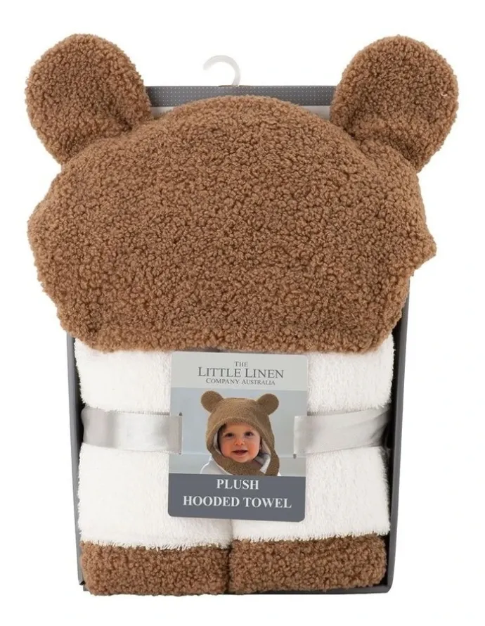 The Little Linen Company Plush Hooded Towel in Bushland Bear