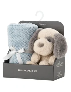 The Little Linen Company Plush Toy & Blanket Barklife Dog in Blue