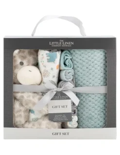 The Little Linen Company Savanna Giraffe Boxed Gift Set in Blue