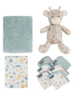 The Little Linen Company Savanna Giraffe Boxed Gift Set in Blue
