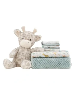 The Little Linen Company Savanna Giraffe Boxed Gift Set in Blue