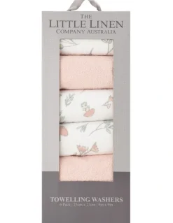 The Little Linen Company Towelling Wash Cloth Harvest Bunny 6 Pack in Pink