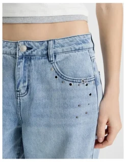 There After Baggy Barrel Leg with Studs in Light Blue