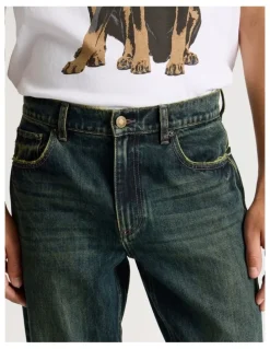 There After Coloured Wash Straight Leg Jeans in Green