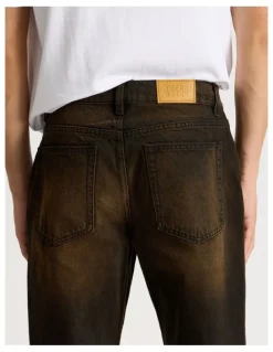 There After Coloured Wash Straight Leg Jeans in Brown