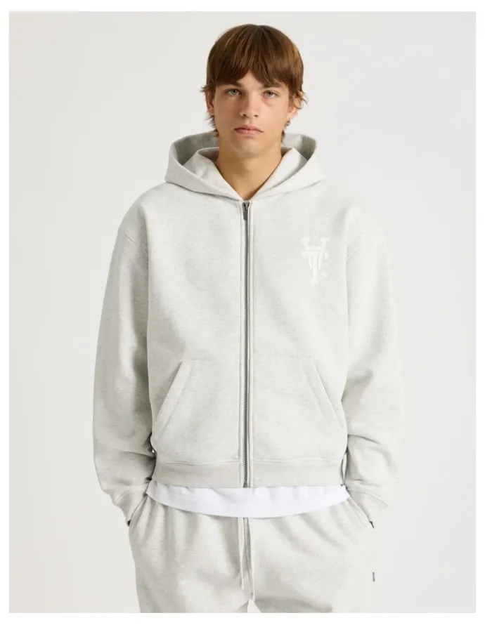 There After Core Logo Hooded Full Zip Sweater in Grey
