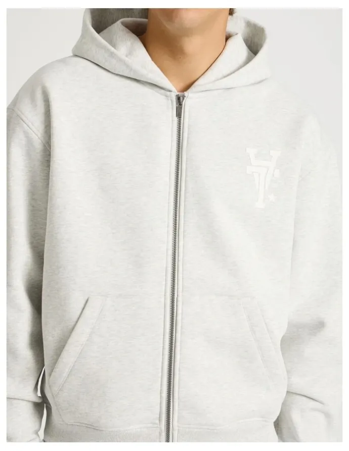 There After Core Logo Hooded Full Zip Sweater in Grey