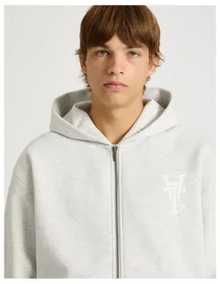 There After Core Logo Hooded Full Zip Sweater in Grey