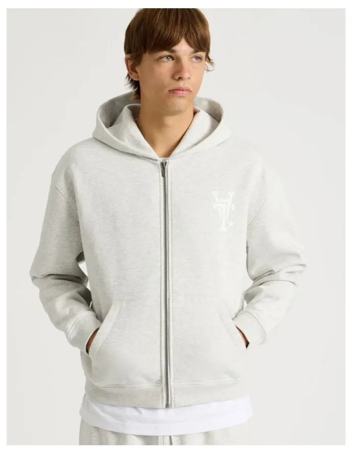 There After Core Logo Hooded Full Zip Sweater in Grey