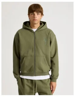 There After Core Logo Hooded Full Zip Sweat Olive