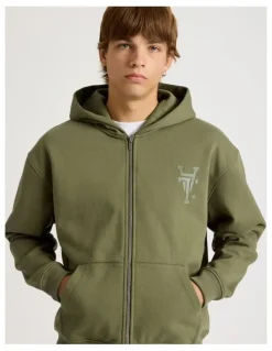 There After Core Logo Hooded Full Zip Sweat Olive