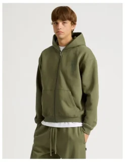 There After Core Logo Hooded Full Zip Sweat Olive