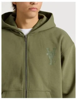 There After Core Logo Hooded Full Zip Sweat Olive