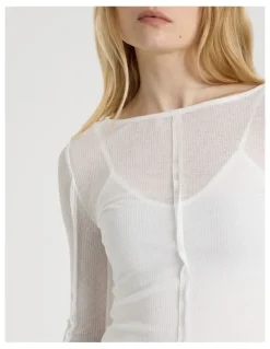 There After Double Layer Sheer Long Sleeve Tee in Snow White