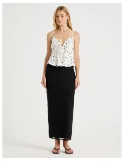 There After Drawstring Cami in White/Black Polka Dot