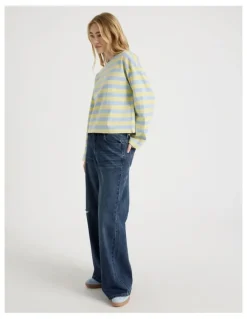 There After Long Sleeve Tee in Sky Blue and Pale Yellow Stripe