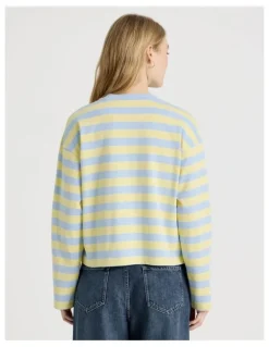 There After Long Sleeve Tee in Sky Blue and Pale Yellow Stripe