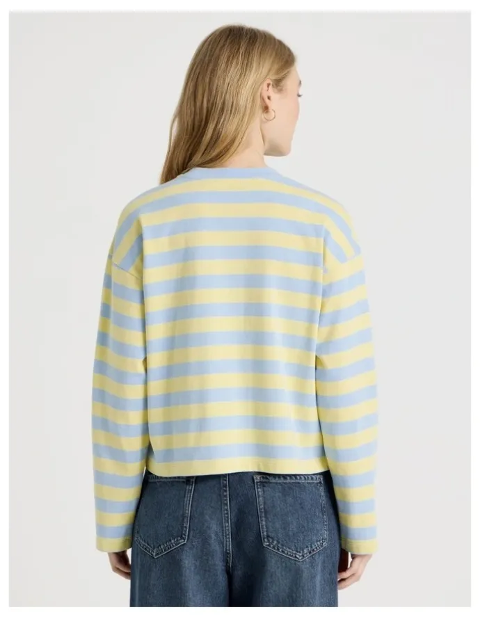 There After Long Sleeve Tee in Sky Blue and Pale Yellow Stripe