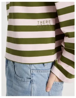 There After Long Sleeve Tee in Potpourri Pink and Moss Stripe
