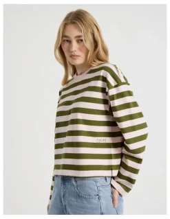 There After Long Sleeve Tee in Potpourri Pink and Moss Stripe
