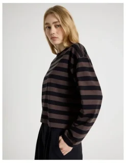 There After Long Sleeve Tee in Bracken and Jet Black Stripe