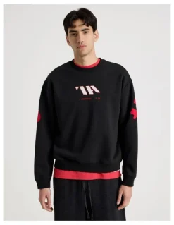 There After Oversized Applique Crew Sweat in Black