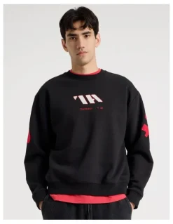 There After Oversized Applique Crew Sweat in Black