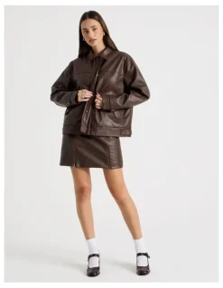 There After PU Distressed Jacket in Brown