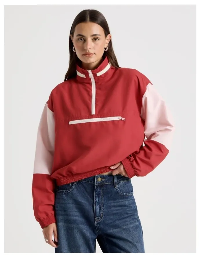 There After Windbreaker Pull Over in American Beauty and Potpourri Pink