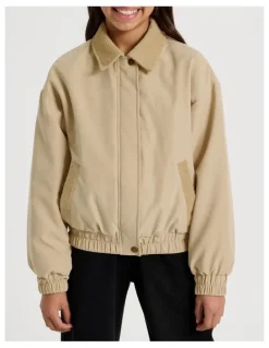 Tilii Bomber Jacket with Cord Collar in Beige