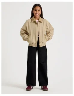 Tilii Bomber Jacket with Cord Collar in Beige