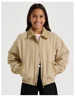 Tilii Bomber Jacket with Cord Collar in Beige