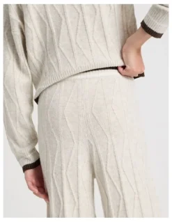 Tilii Cable Knit Wide Leg Pants in Oat Marle