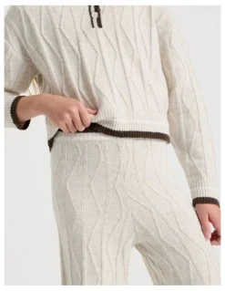 Tilii Cable Knit Wide Leg Pants in Oat Marle