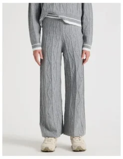 Tilii Cable Knit Wide Leg Pants in Grey Marle