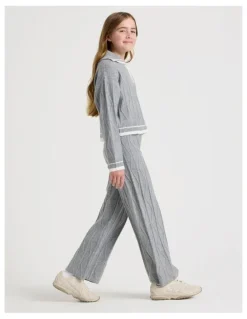 Tilii Cable Knit Wide Leg Pants in Grey Marle