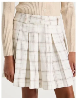 Tilii Check Pleated Skirt in Ecru