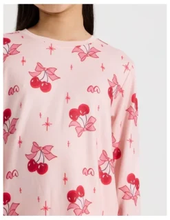 Tilii Cosy Knit Cherry Pyjamas in Blush