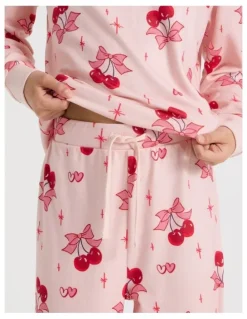 Tilii Cosy Knit Cherry Pyjamas in Blush