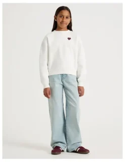 Tilii Crew Jumper with Puff Print in White