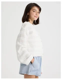 Tilii Crochet Knitted Cardigan in White