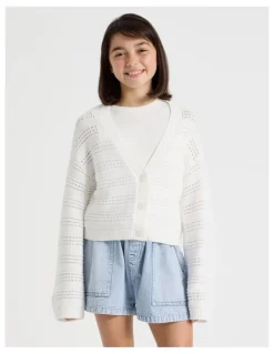 Tilii Crochet Knitted Cardigan in White
